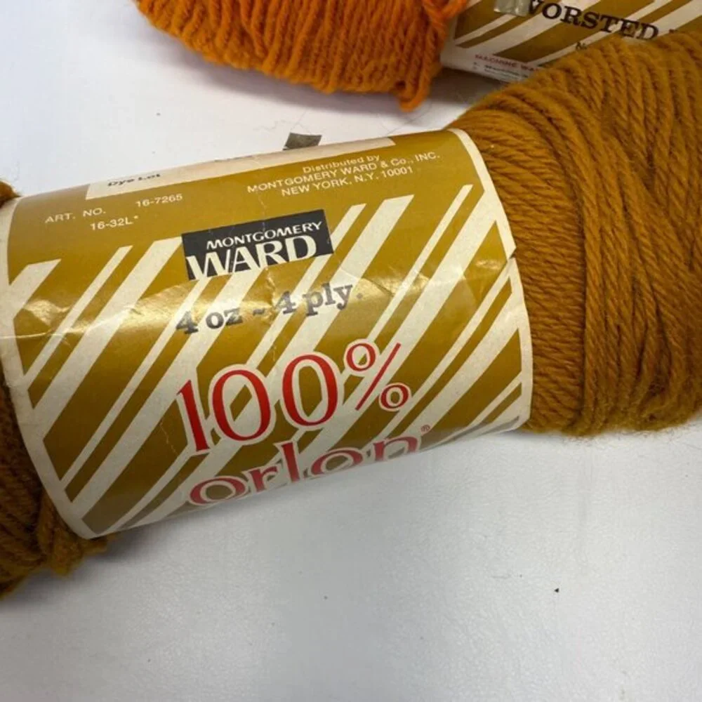 Montgomery Ward Orlon Acrylic Yarn 4-Ply Orange 54,‎ Gold 49, Med Yellow 44